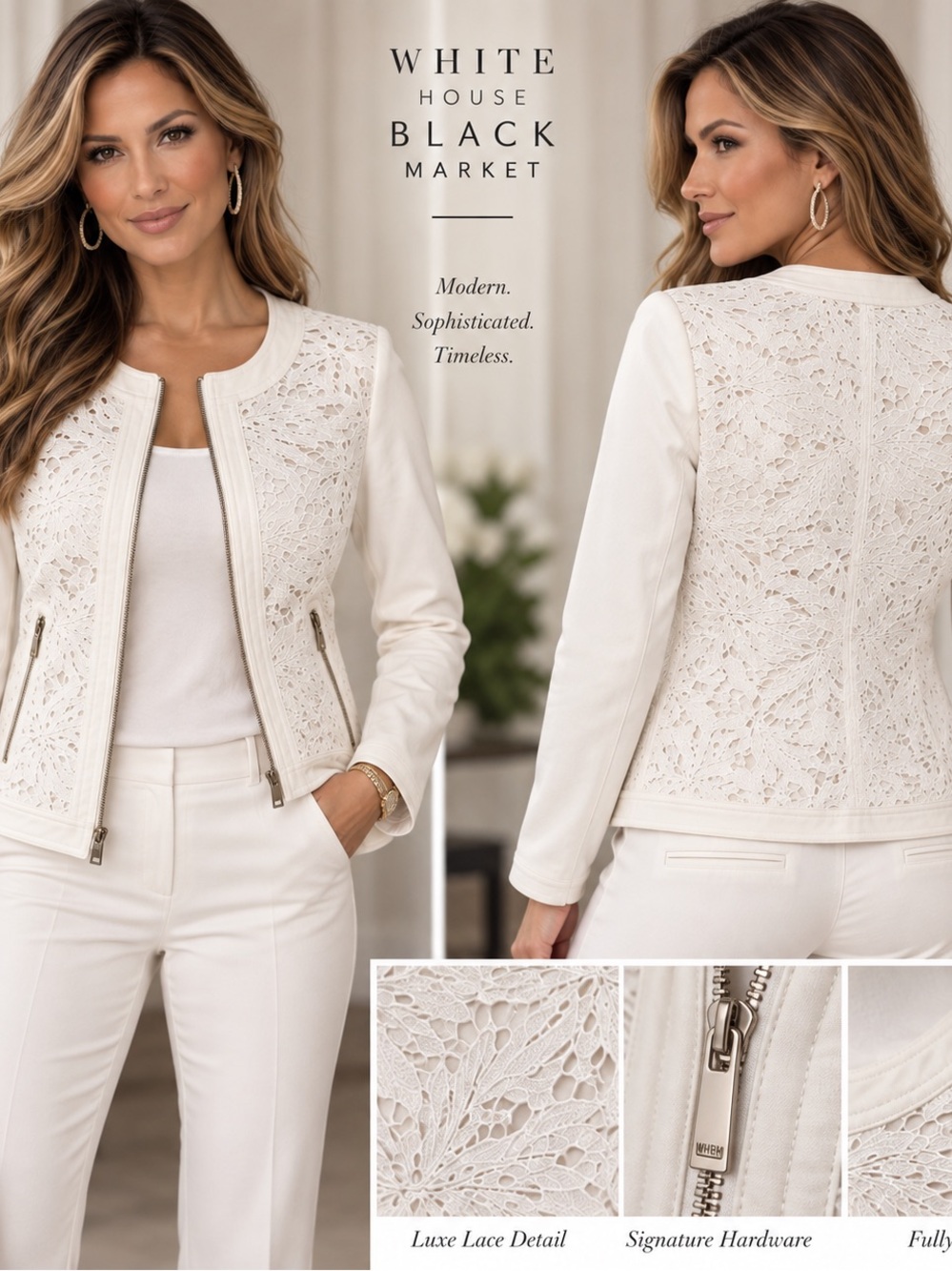 White House Black Market White Lace Zip Jacket